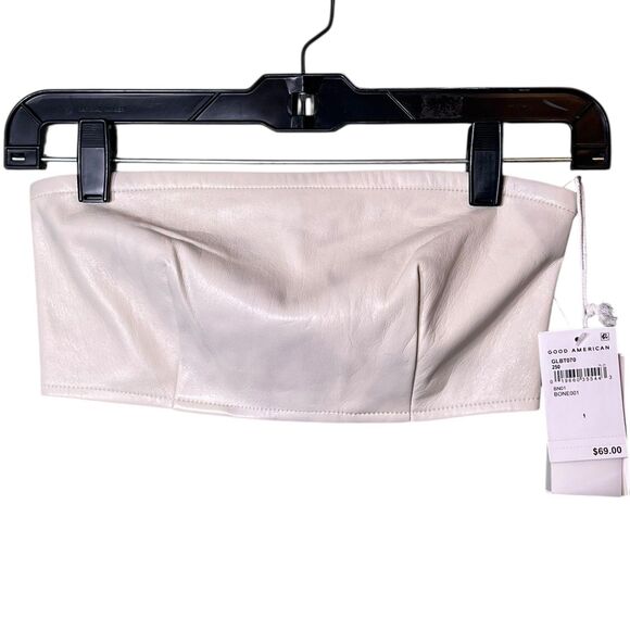 Good American Faux Leather Bandeau Top Womens Small (1) Bone Strapless GLBT070 - Picture 2 of 10